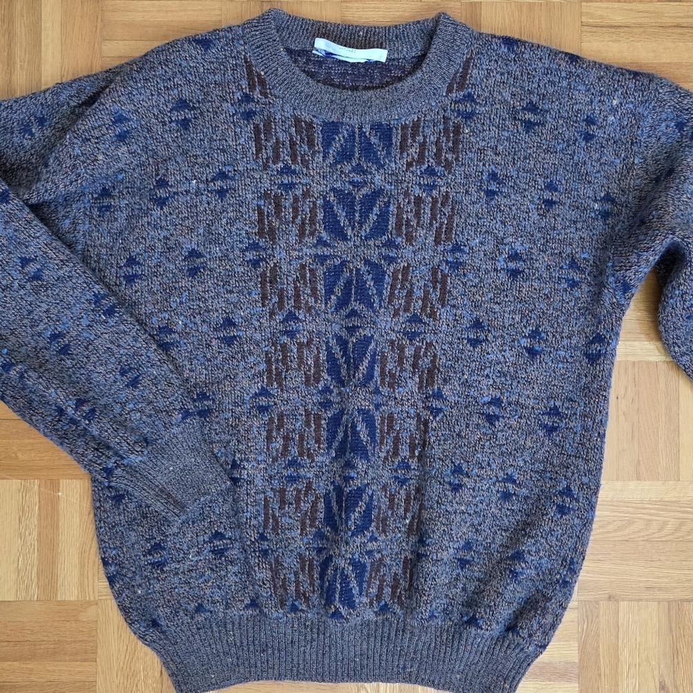 Men's Blue and Brown Patterned Sweater